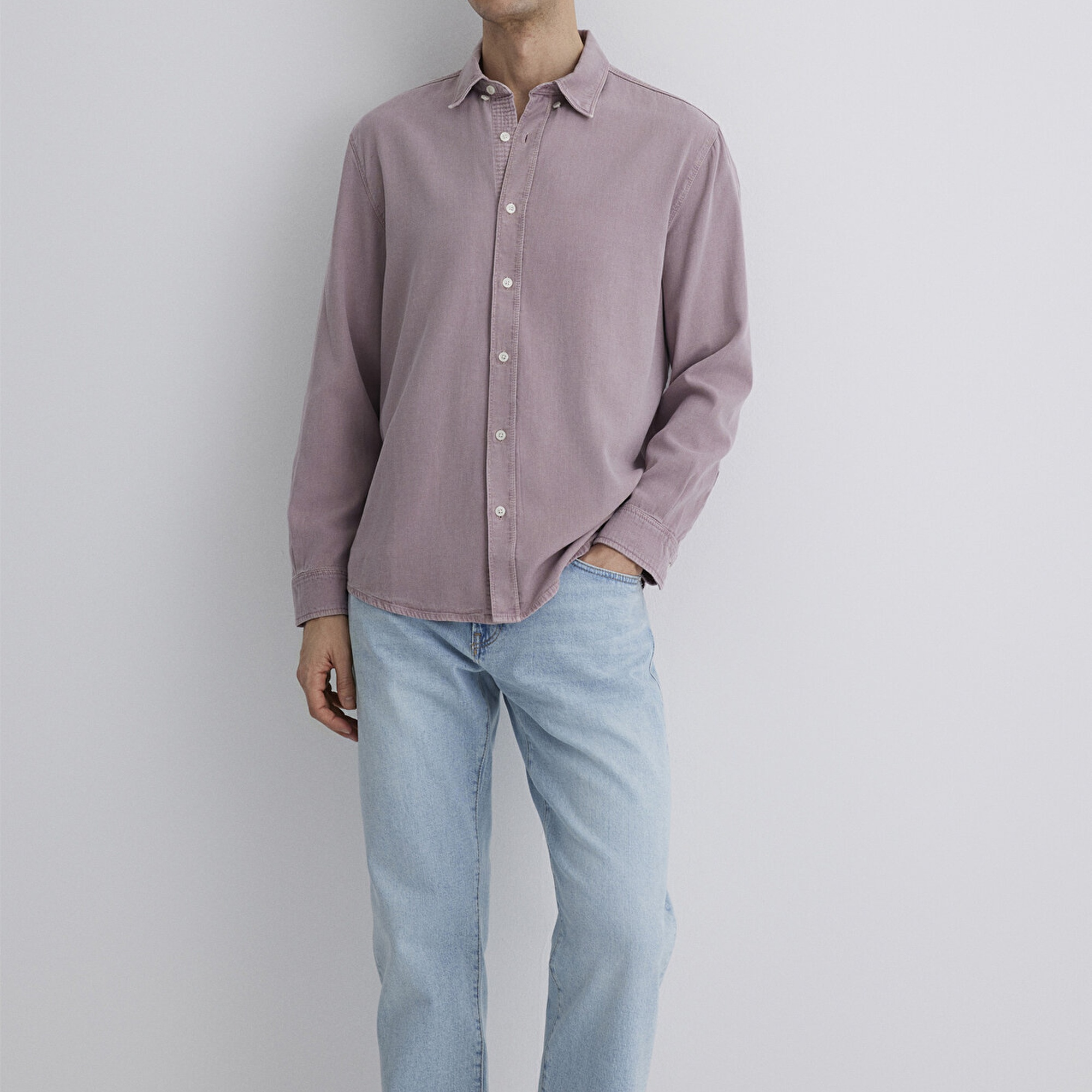 Mavi Keten Karışımlı Pembe Tencel TM Liyosel Gömlek Regular Fit / Normal Kesim 0211482-89596