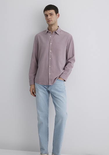  Mavi Keten Karışımlı Pembe Tencel TM Liyosel Gömlek Regular Fit / Normal Kesim 0211482-89596