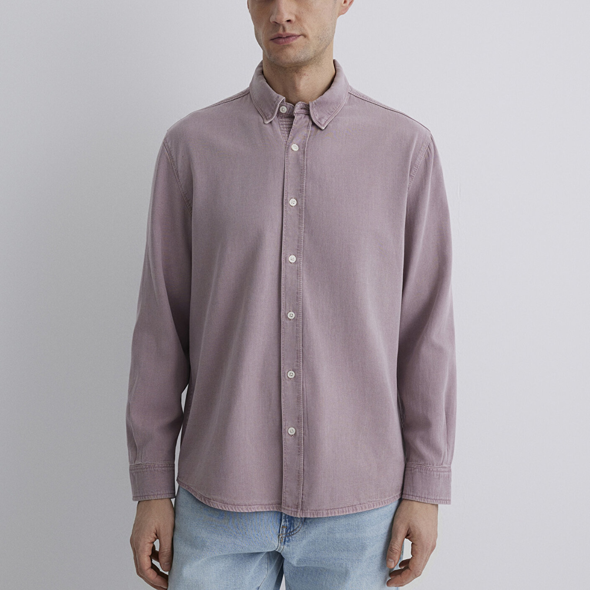 Mavi Keten Karışımlı Pembe Tencel TM Liyosel Gömlek Regular Fit / Normal Kesim 0211482-89596