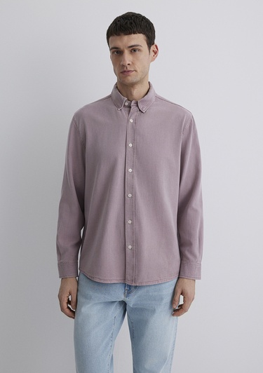  Mavi Keten Karışımlı Pembe Tencel TM Liyosel Gömlek Regular Fit / Normal Kesim 0211482-89596