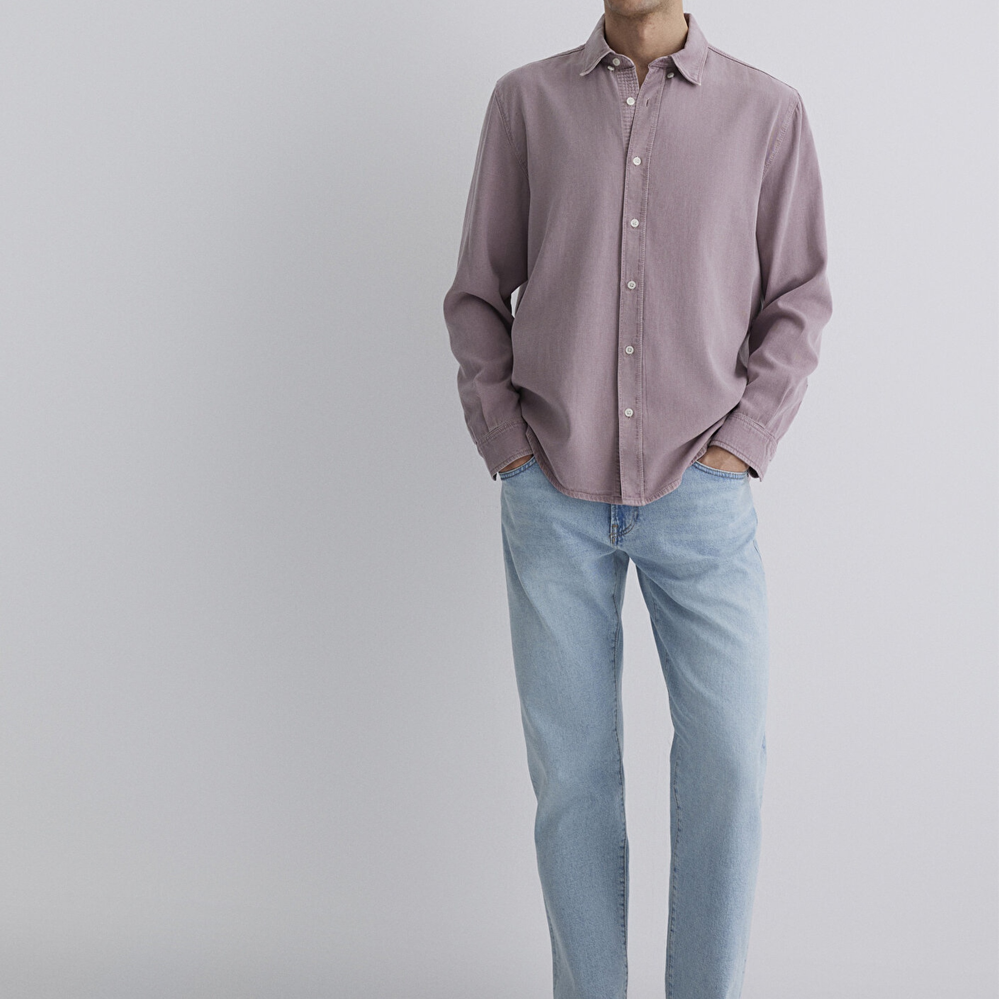 Mavi Keten Karışımlı Pembe Tencel TM Liyosel Gömlek Regular Fit / Normal Kesim 0211482-89596