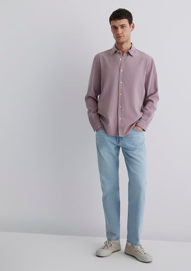  Mavi Keten Karışımlı Pembe Tencel TM Liyosel Gömlek Regular Fit / Normal Kesim 0211482-89596