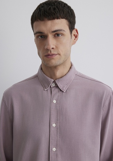  Mavi Keten Karışımlı Pembe Tencel TM Liyosel Gömlek Regular Fit / Normal Kesim 0211482-89596