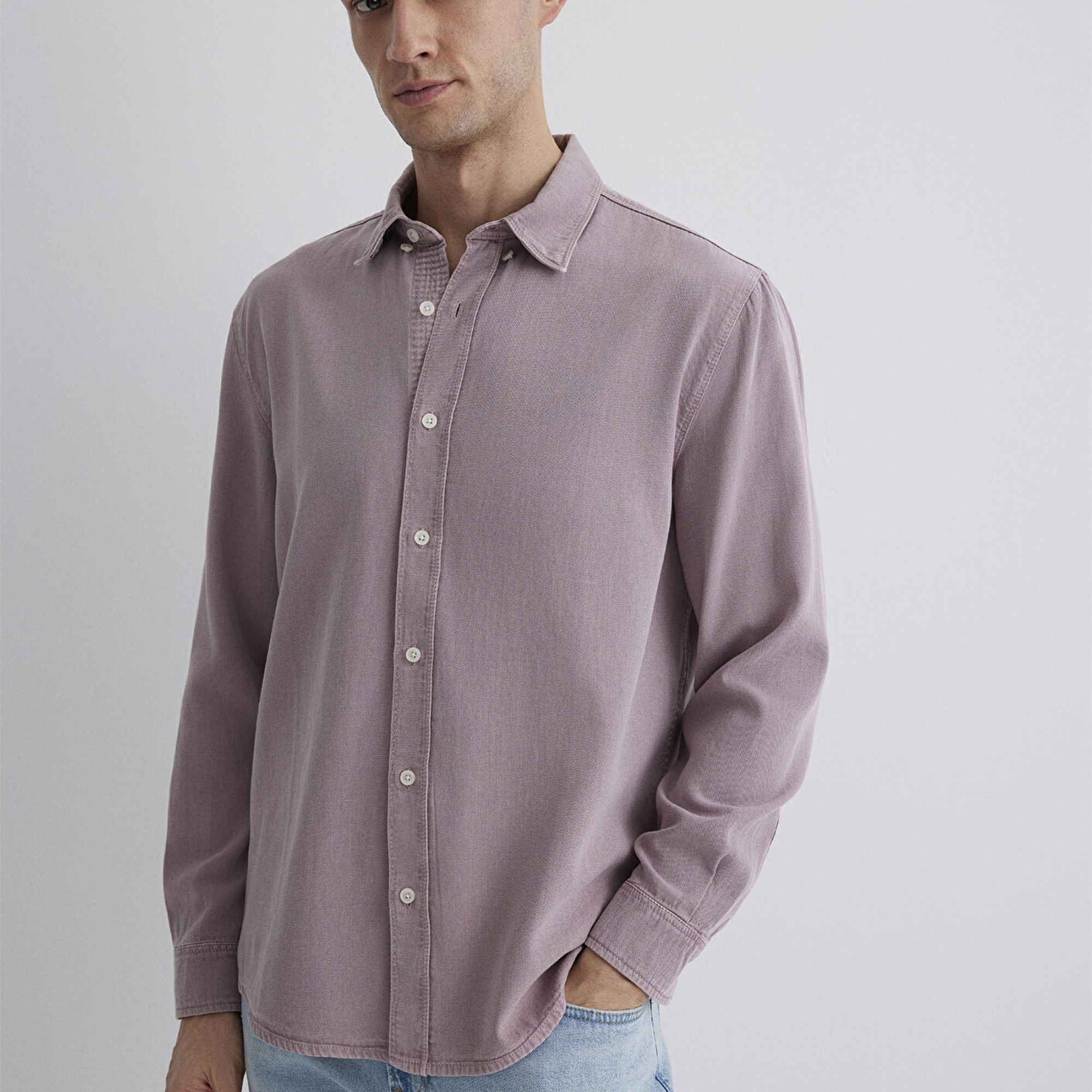 Mavi Keten Karışımlı Pembe Tencel TM Liyosel Gömlek Regular Fit / Normal Kesim 0211482-89596