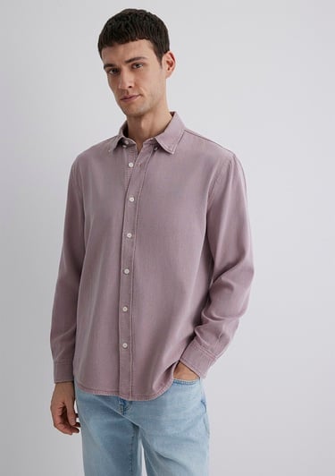  Mavi Keten Karışımlı Pembe Tencel TM Liyosel Gömlek Regular Fit / Normal Kesim 0211482-89596