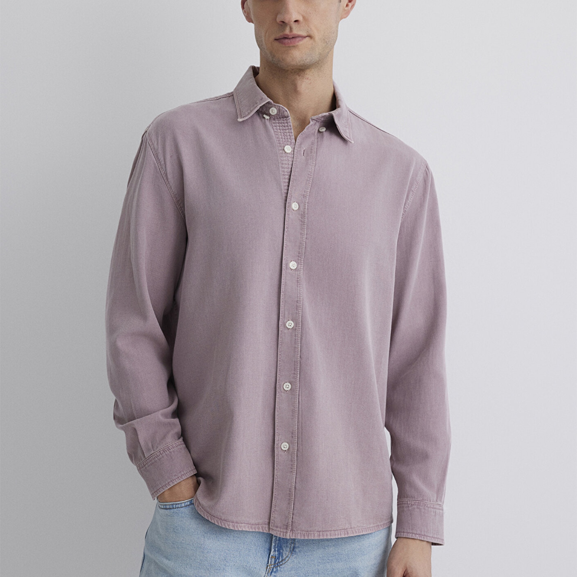 Mavi Keten Karışımlı Pembe Tencel TM Liyosel Gömlek Regular Fit / Normal Kesim 0211482-89596