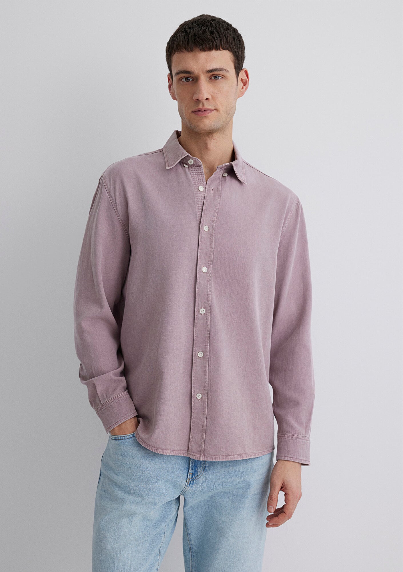  Mavi Keten Karışımlı Pembe Tencel TM Liyosel Gömlek Regular Fit / Normal Kesim 0211482-89596