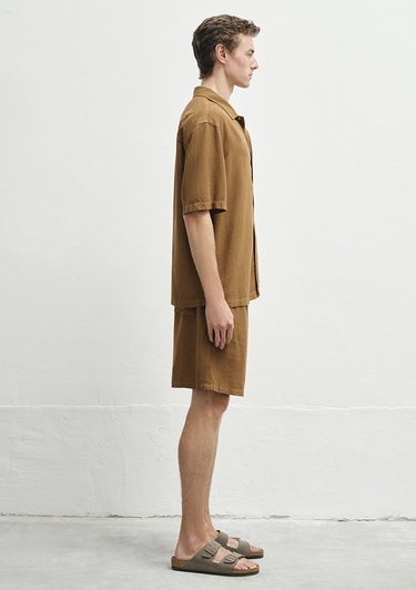  Mavi Keten Karışımlı Kahverengi Gömlek Loose Fit / Bol Rahat Kesim 0211616-82337