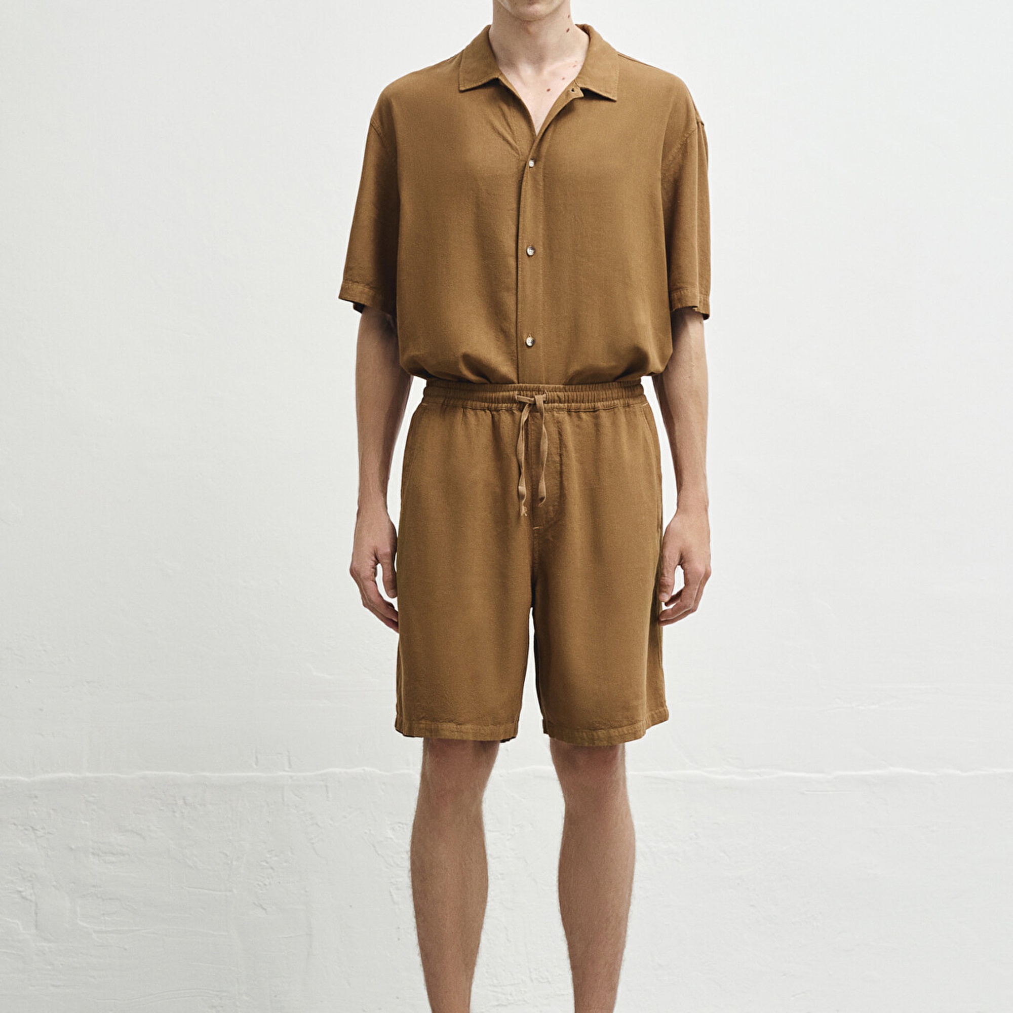 Mavi Keten Karışımlı Kahverengi Şort 0410299-82337