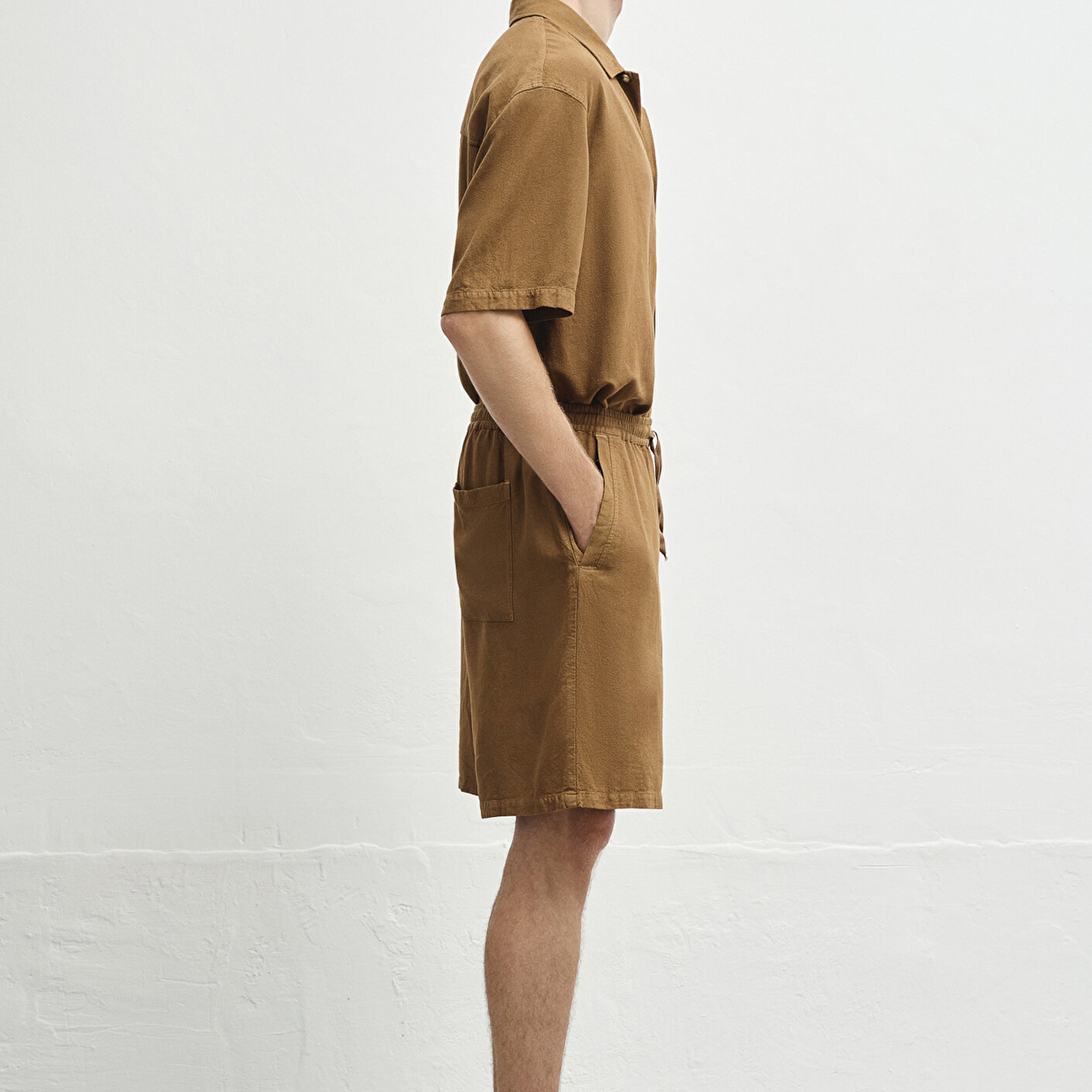 Mavi Keten Karışımlı Kahverengi Şort 0410299-82337