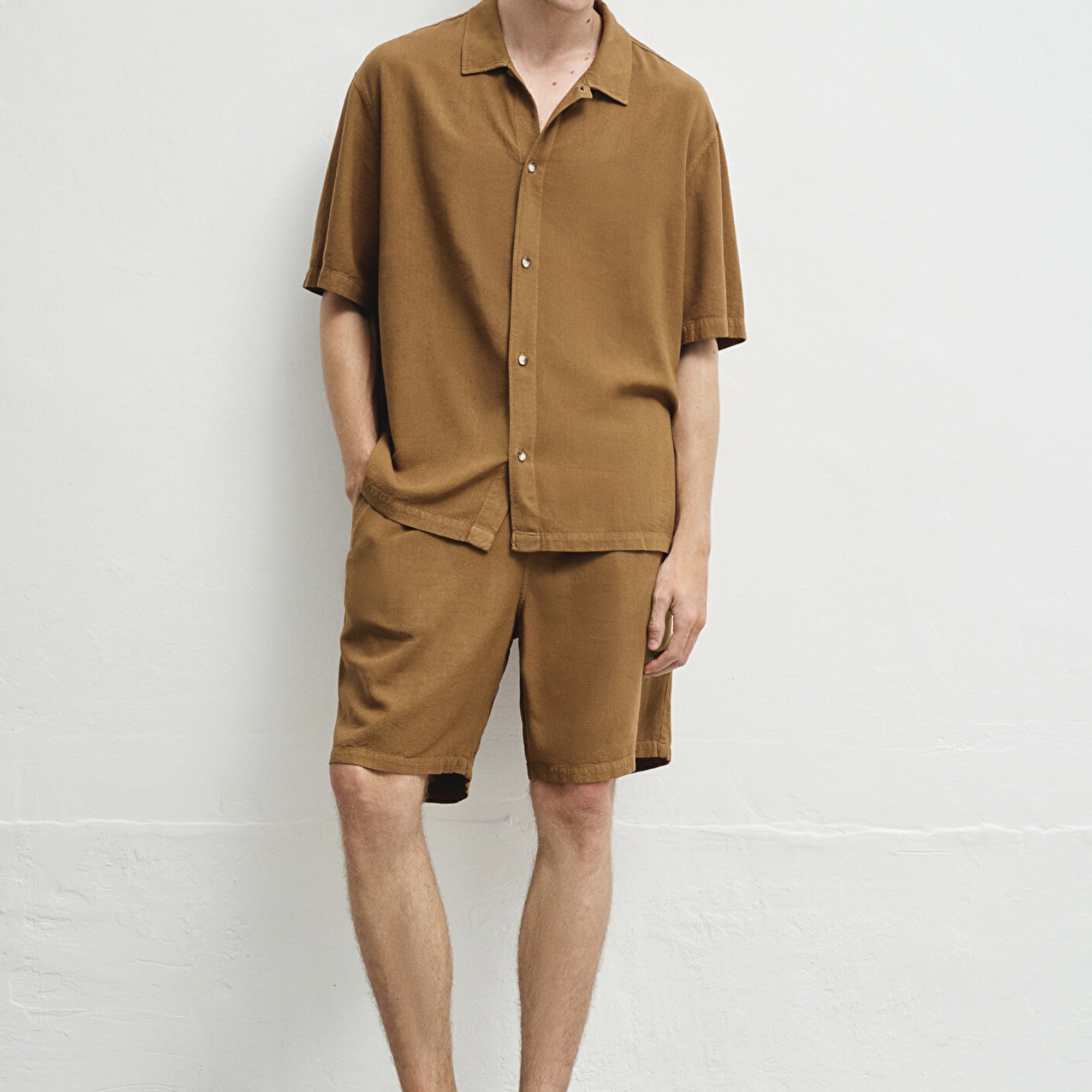 Mavi Keten Karışımlı Kahverengi Şort 0410299-82337