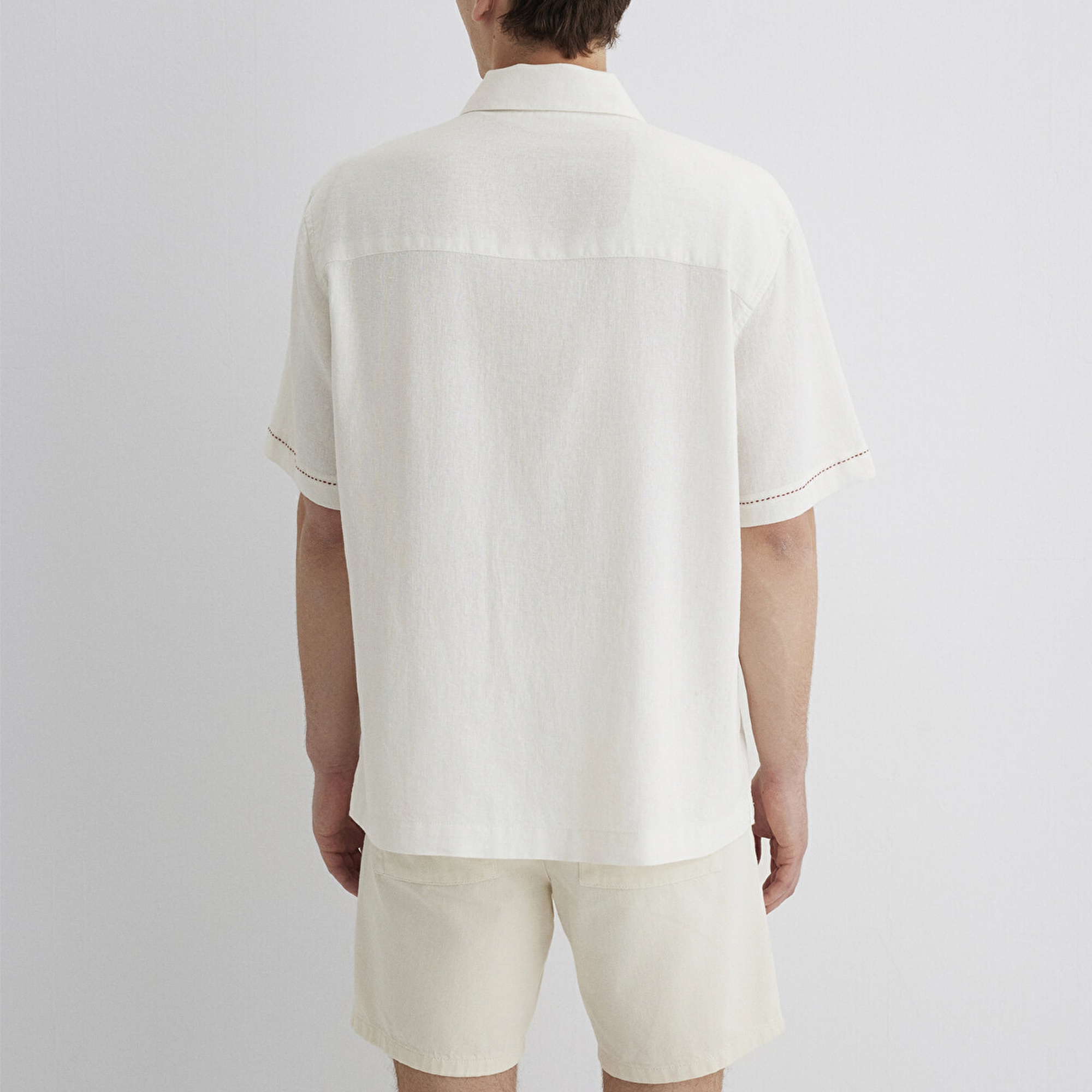 Mavi Keten Karışımlı Beyaz Gömlek Loose Fit / Bol Rahat Kesim 0211597-70058