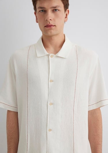  Mavi Keten Karışımlı Beyaz Gömlek Loose Fit / Bol Rahat Kesim 0211597-70058