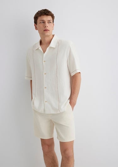  Mavi Keten Karışımlı Beyaz Gömlek Loose Fit / Bol Rahat Kesim 0211597-70058