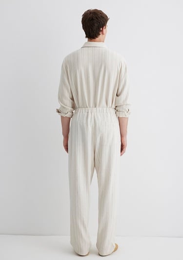  Mavi Keten Karışımlı Çizgili Bej Pantolon 0010467-83884