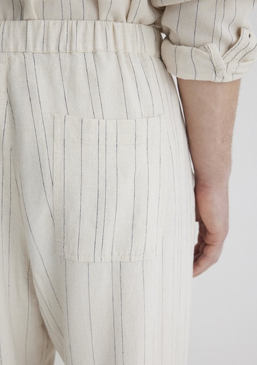  Mavi Keten Karışımlı Çizgili Bej Pantolon 0010467-83884