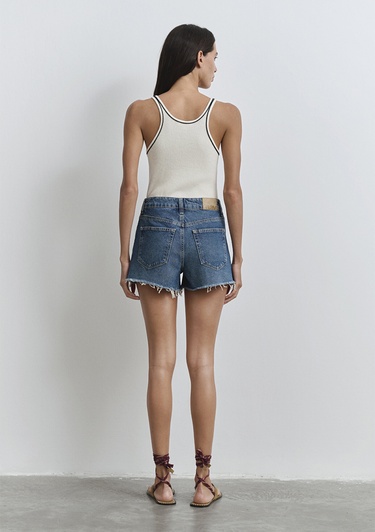  Mavi Cherry 90lar Puslu Koyu Mavi Jean Şort 1410022-89732