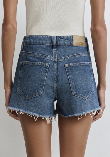  Mavi Cherry 90lar Puslu Koyu Mavi Jean Şort 1410022-89732