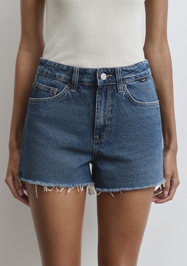  Mavi Cherry 90lar Puslu Koyu Mavi Jean Şort 1410022-89732