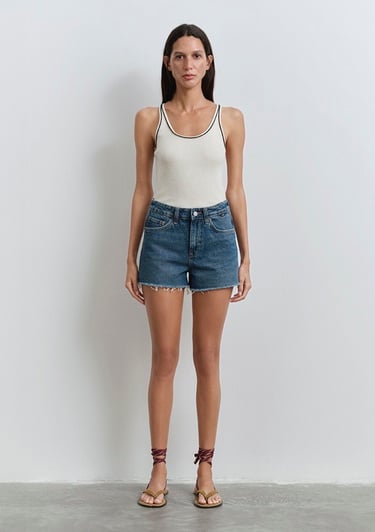  Mavi Cherry 90lar Puslu Koyu Mavi Jean Şort 1410022-89732