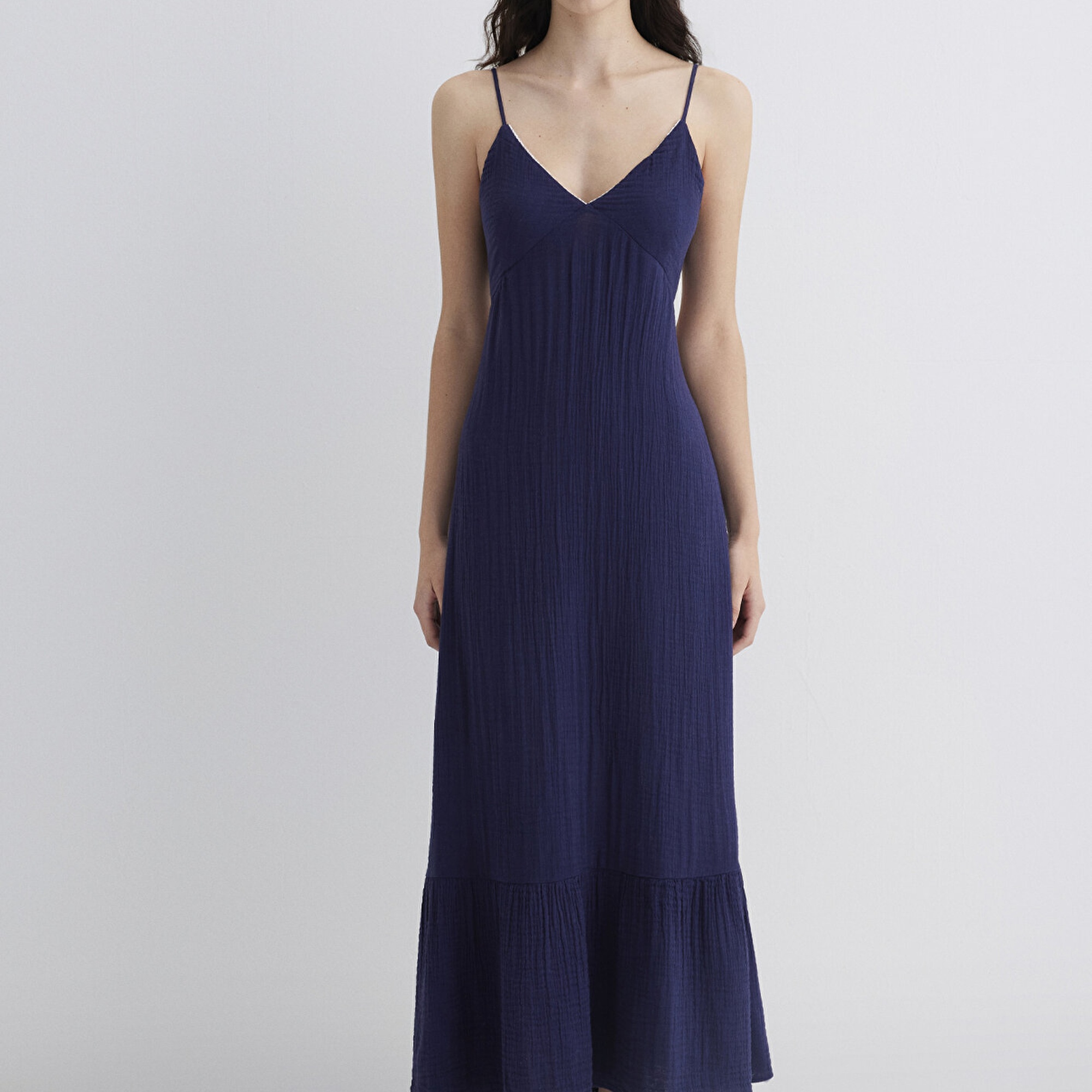 Mavi Keten Karışımlı Lacivert Elbise 1310797-70495