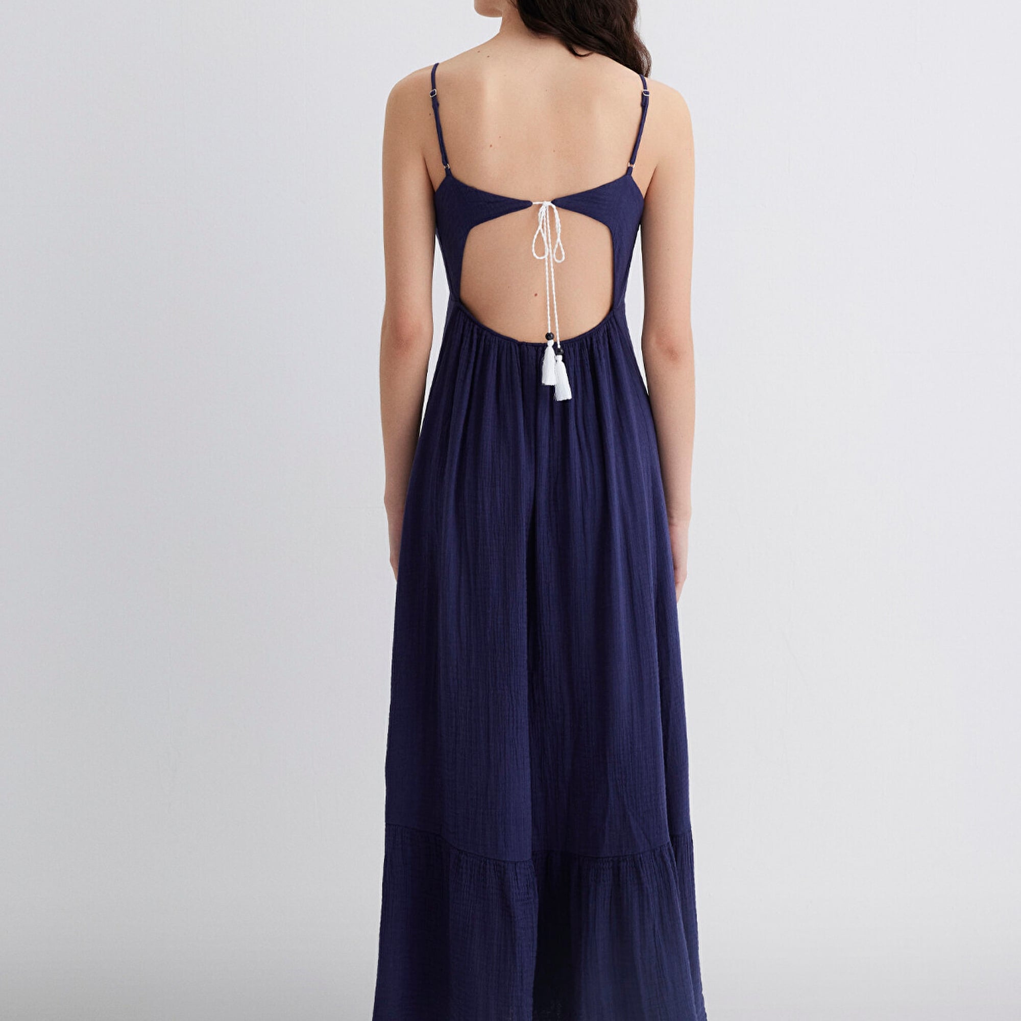 Mavi Keten Karışımlı Lacivert Elbise 1310797-70495