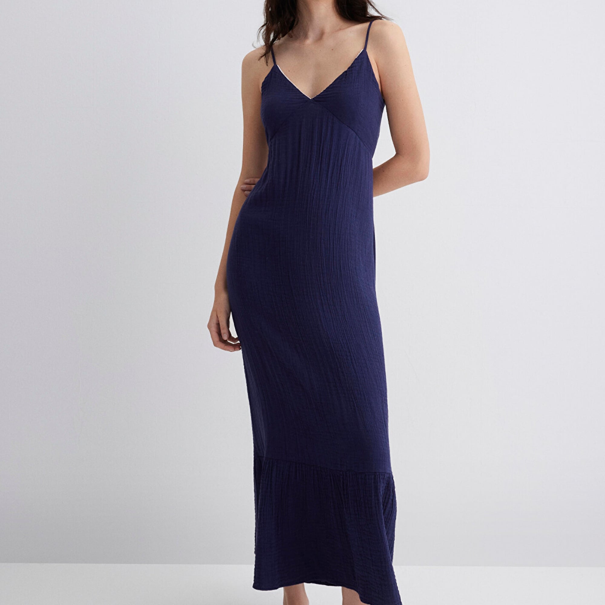 Mavi Keten Karışımlı Lacivert Elbise 1310797-70495