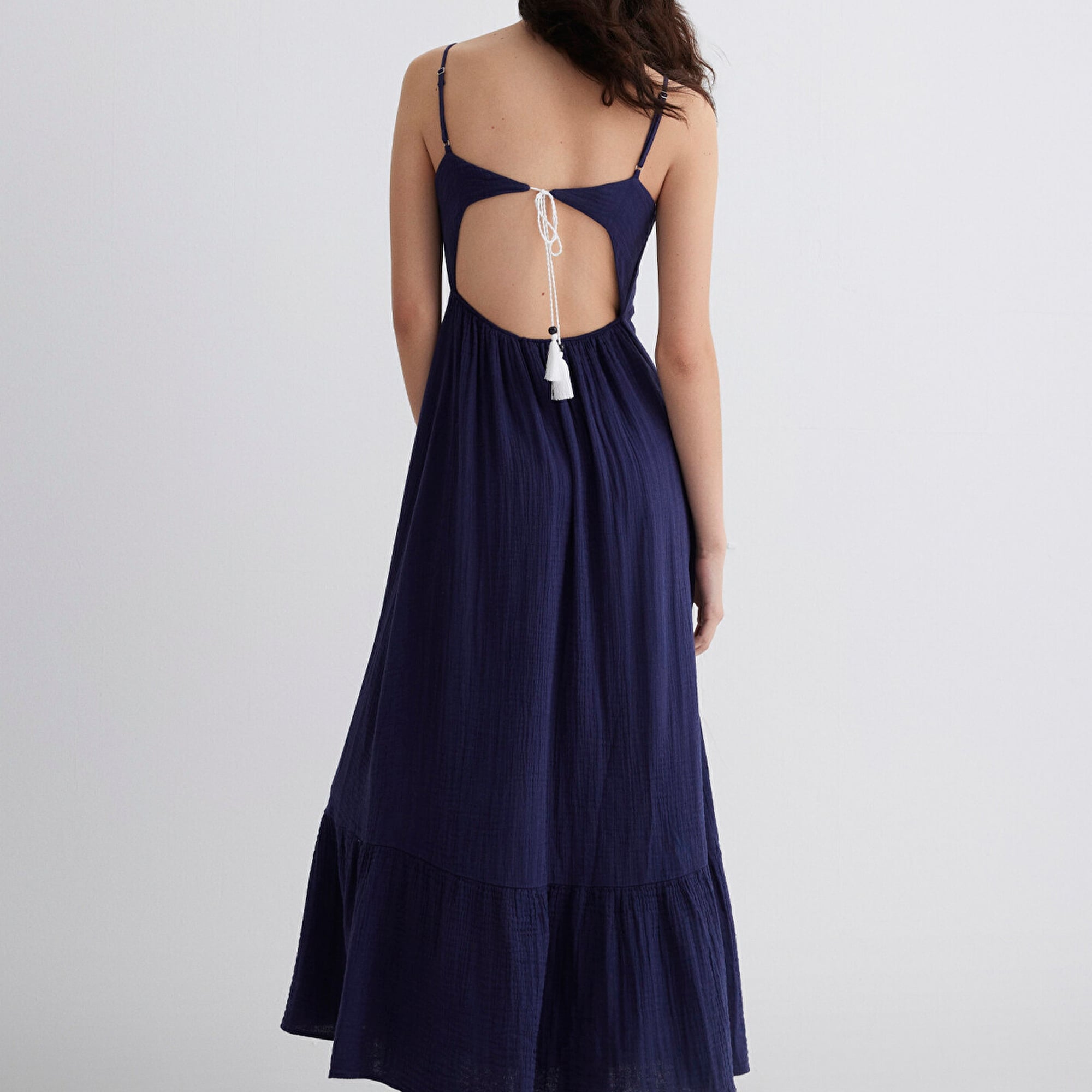 Mavi Keten Karışımlı Lacivert Elbise 1310797-70495