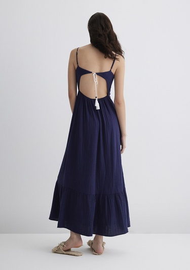  Mavi Keten Karışımlı Lacivert Elbise 1310797-70495