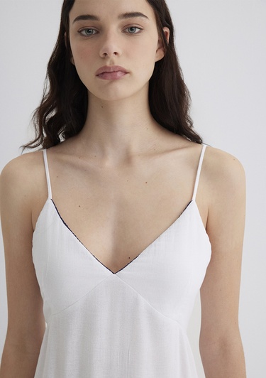  Mavi Keten Karışımlı Beyaz Elbise 1310797-620