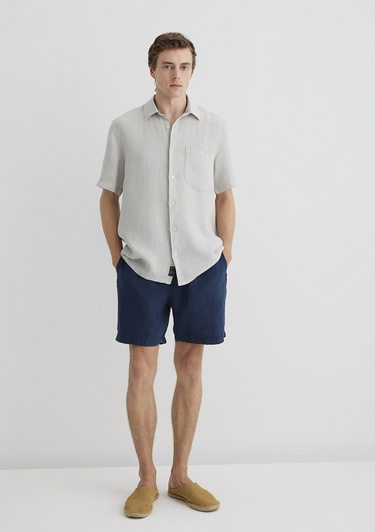  Mavi Lacivert Keten Şort  0410103-82183