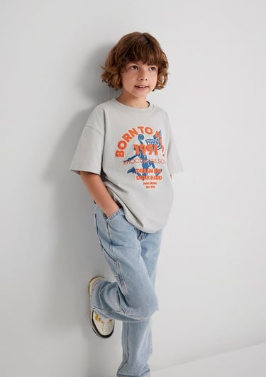  Mavi Baskılı Gri Tişört Oversize / Geniş Kesim 6610355-90782