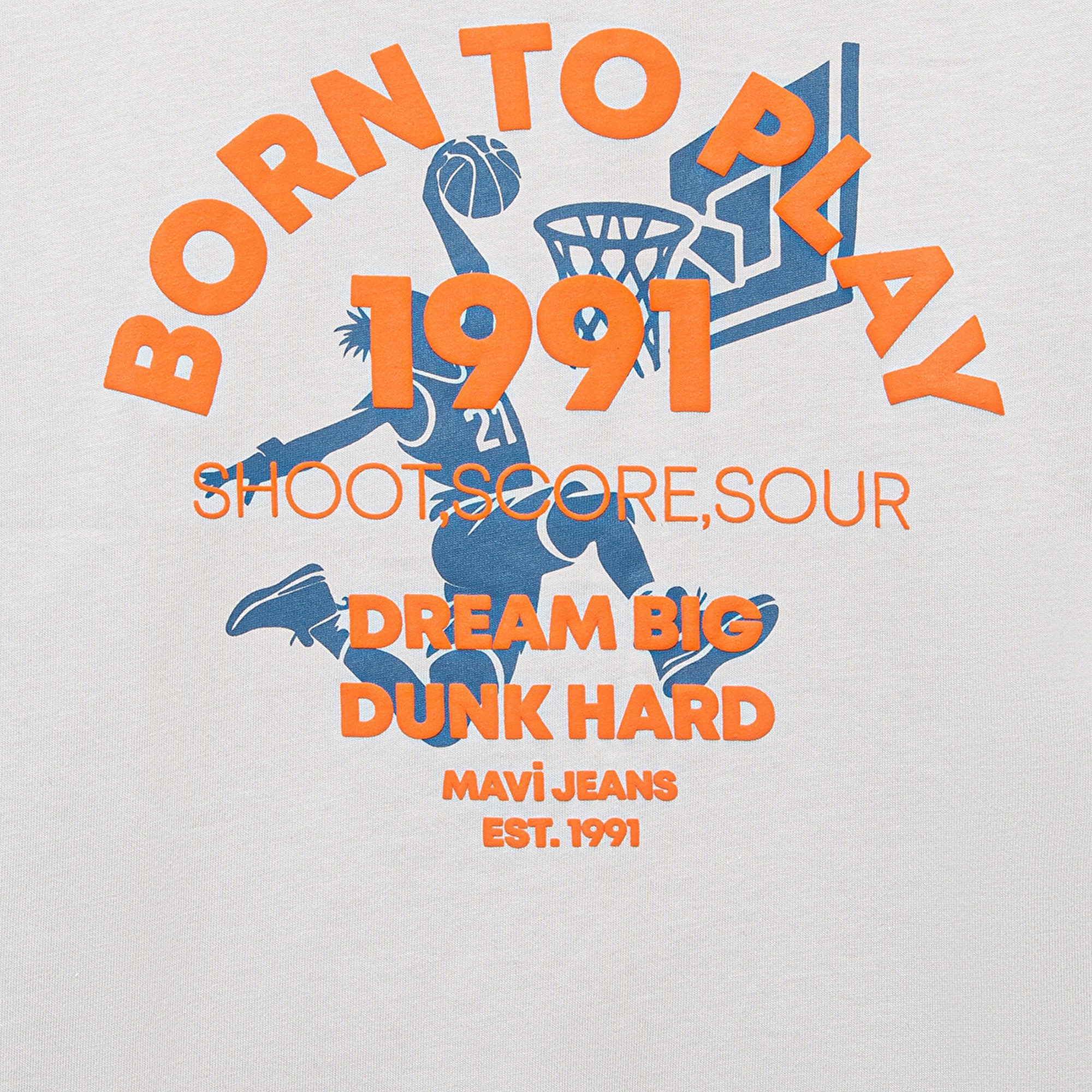 Mavi Baskılı Gri Tişört Oversize / Geniş Kesim 6610355-90782