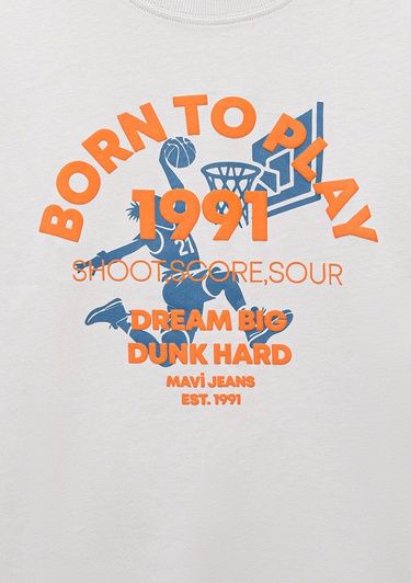  Mavi Baskılı Gri Tişört Oversize / Geniş Kesim 6610355-90782