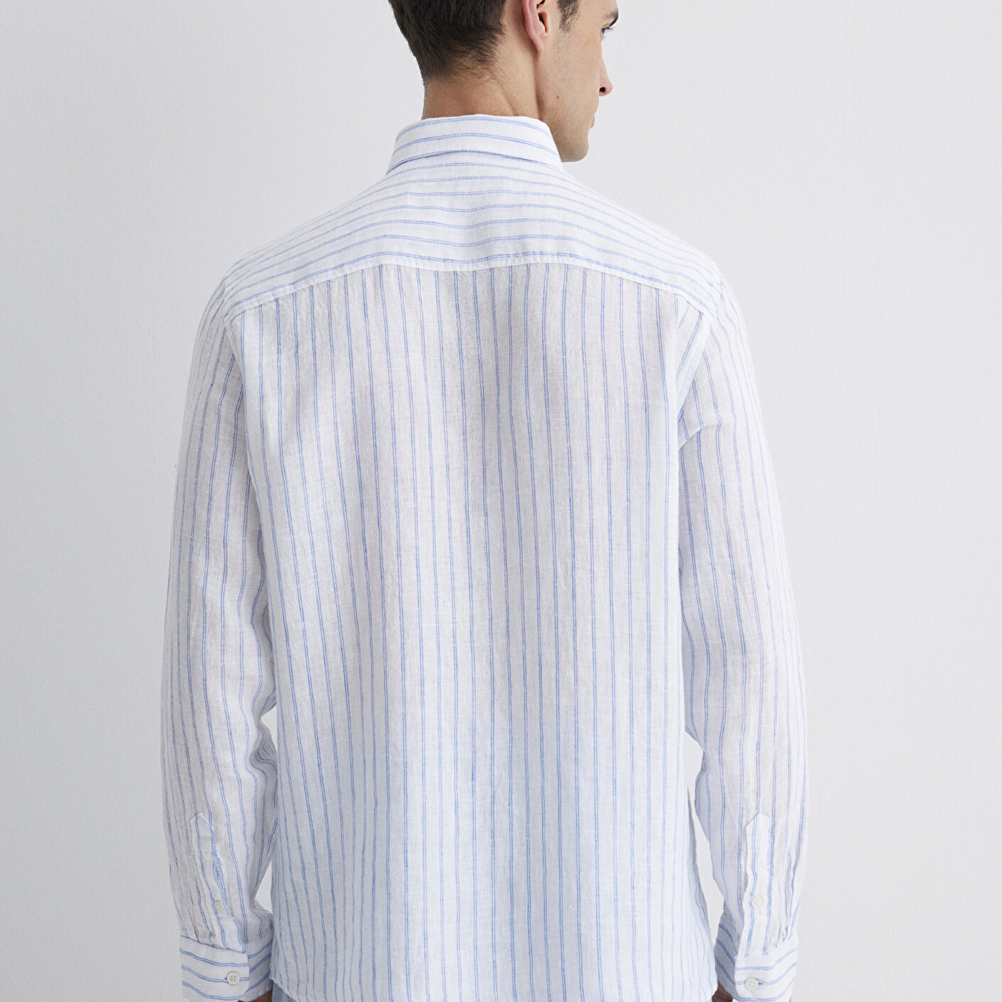 Mavi Çizgili Keten Gömlek Regular Fit / Normal Kesim 0211633-90794