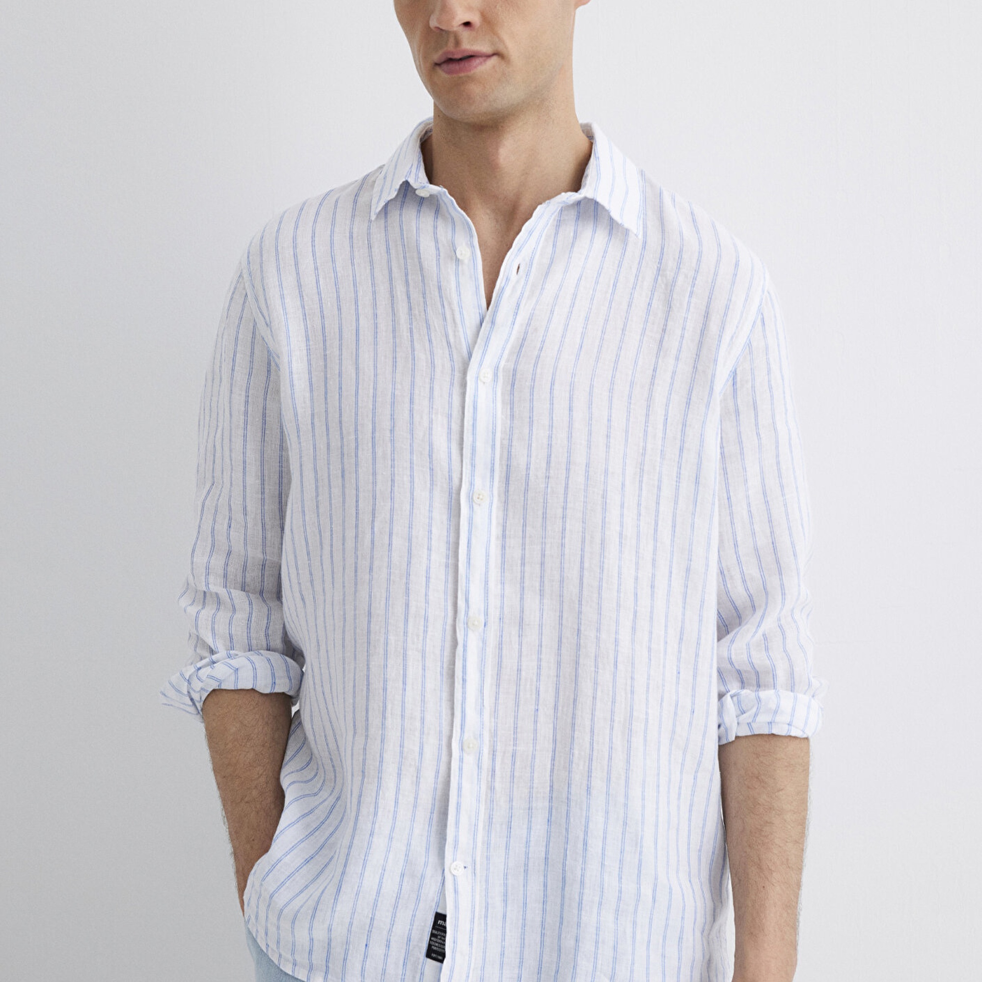 Mavi Çizgili Keten Gömlek Regular Fit / Normal Kesim 0211633-90794