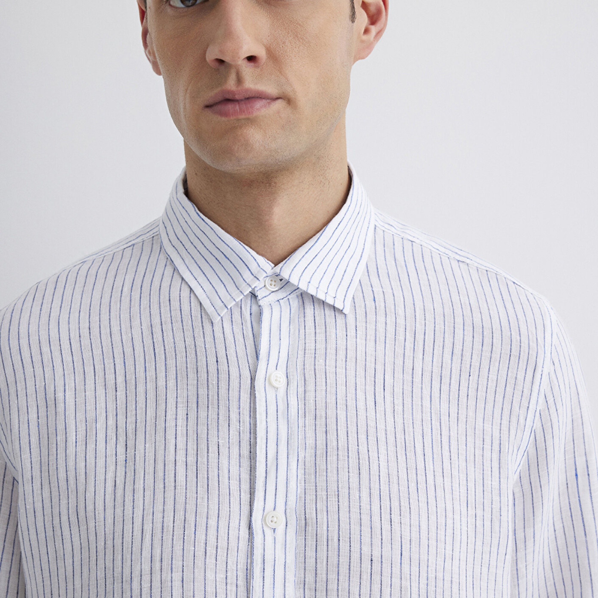 Mavi Çizgili Keten Gömlek  0211634-90795