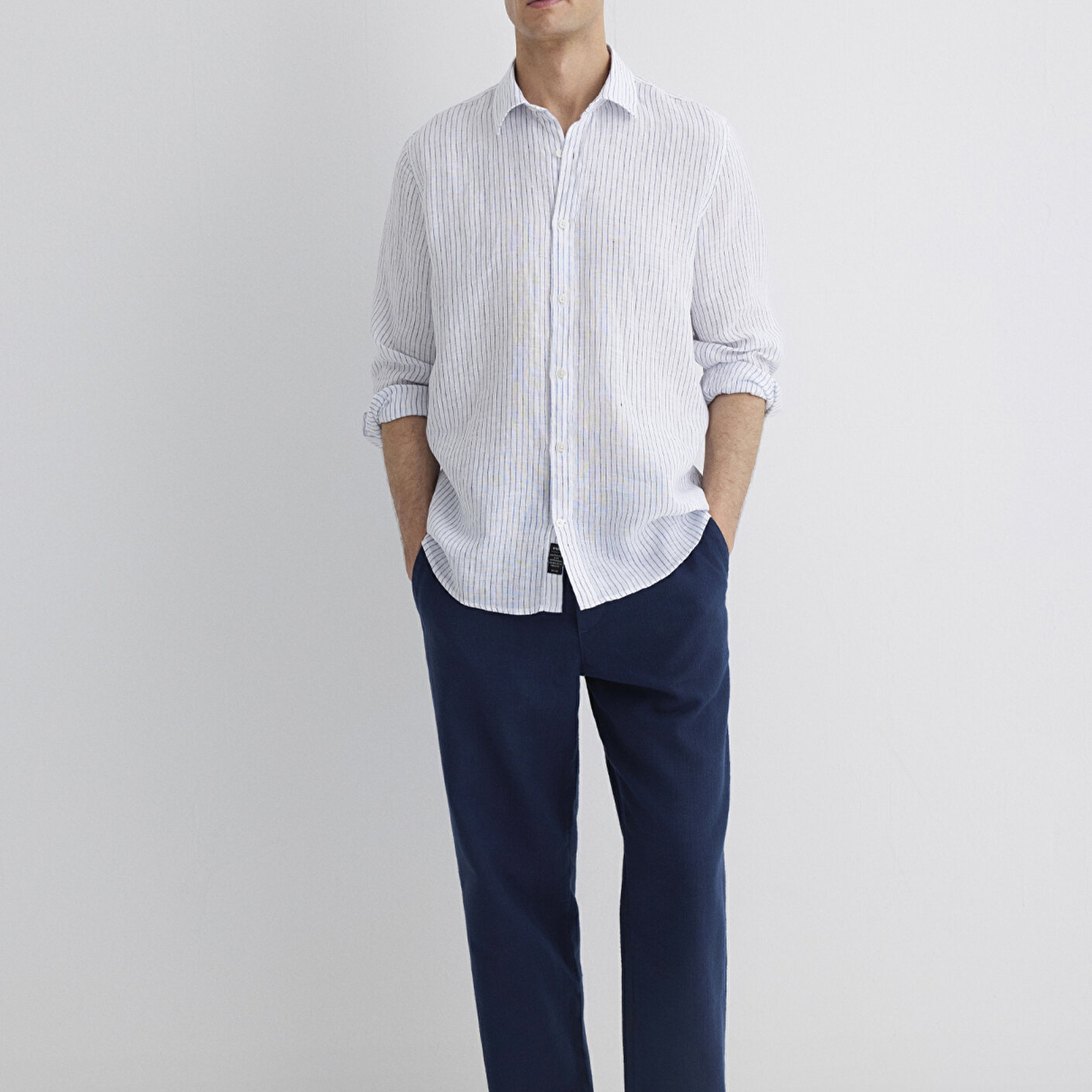 Mavi Çizgili Keten Gömlek  0211634-90795