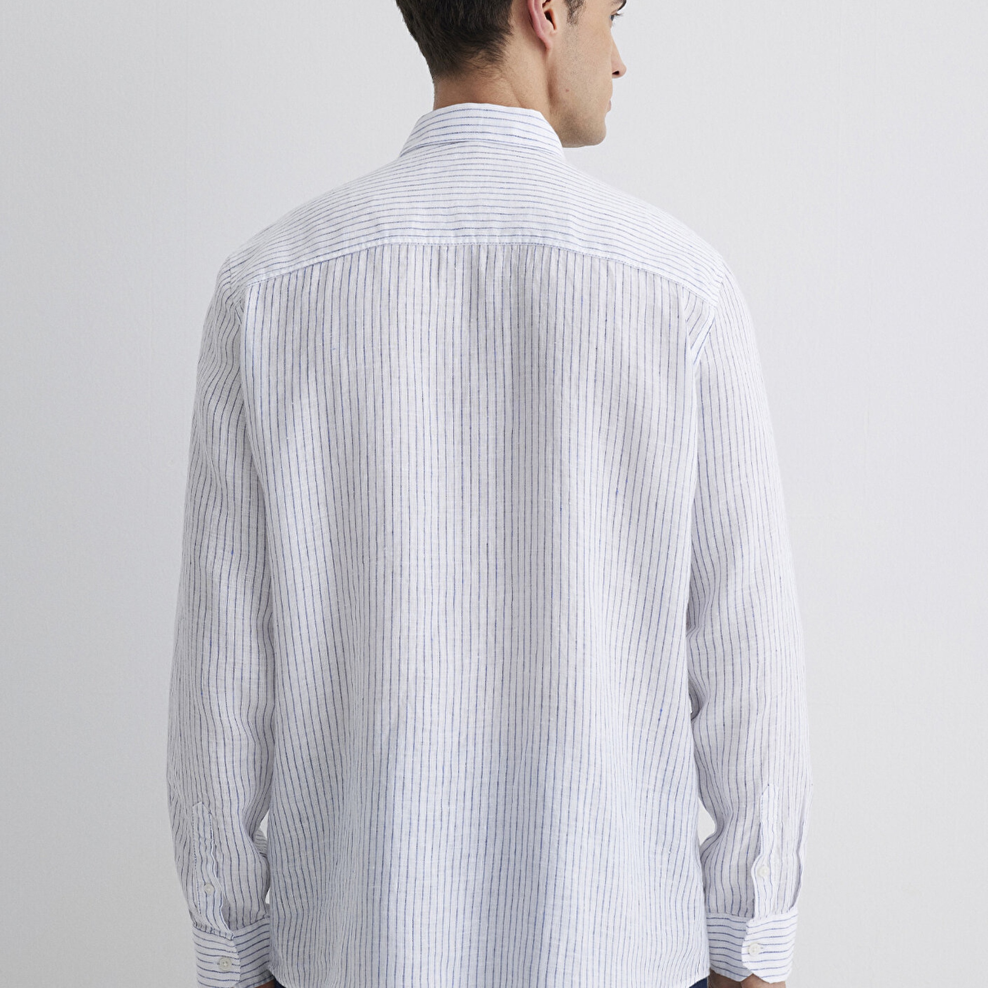 Mavi Çizgili Keten Gömlek  0211634-90795