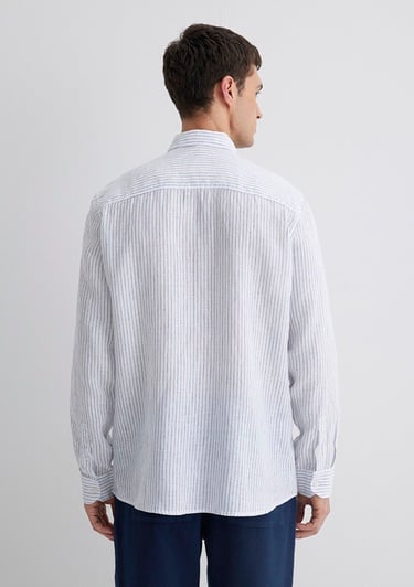  Mavi Çizgili Keten Gömlek  0211634-90795