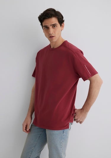  Mavi Baskılı Bordo Tişört Loose Fit / Bol Rahat Kesim 0612629-70423