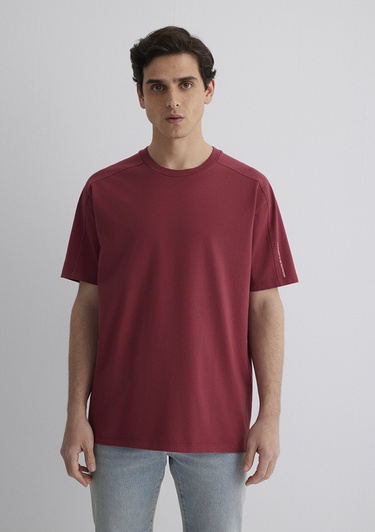  Mavi Baskılı Bordo Tişört Loose Fit / Bol Rahat Kesim 0612629-70423