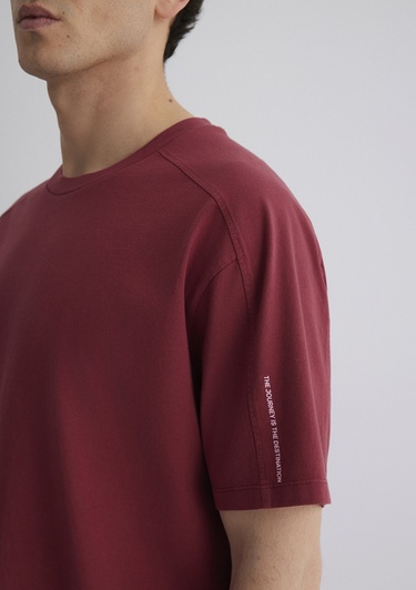  Mavi Baskılı Bordo Tişört Loose Fit / Bol Rahat Kesim 0612629-70423