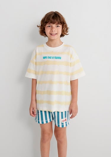  Mavi Baskılı Sarı Tişört Oversize / Geniş Kesim 6610333-89949