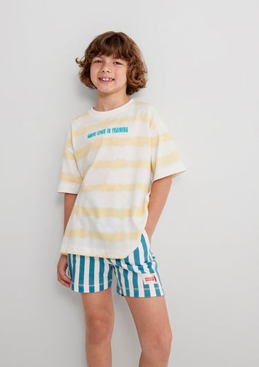  Mavi Baskılı Sarı Tişört Oversize / Geniş Kesim 6610333-89949