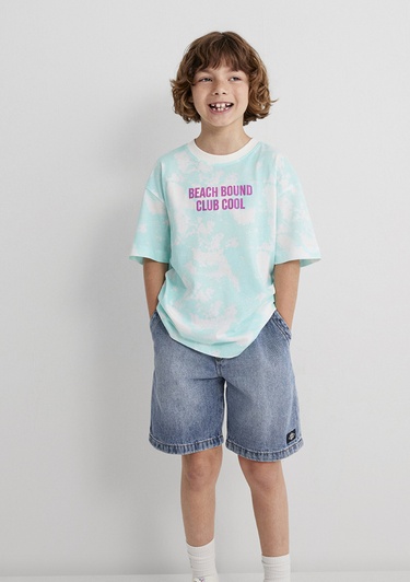  Mavi Baskılı Batik Mavi Tişört Oversize / Geniş Kesim 6610334-89717