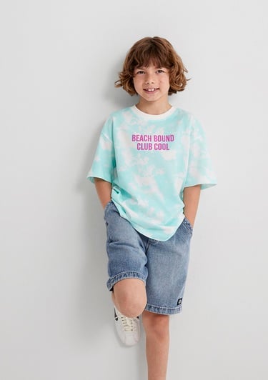  Mavi Baskılı Batik Mavi Tişört Oversize / Geniş Kesim 6610334-89717