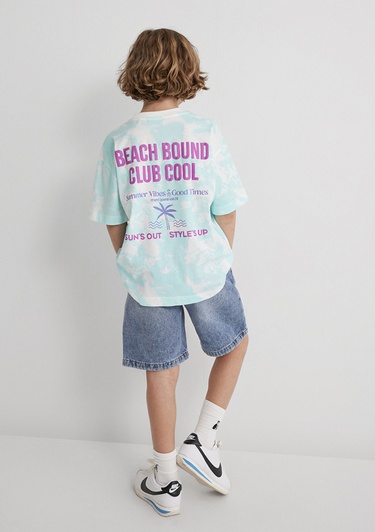  Mavi Baskılı Batik Mavi Tişört Oversize / Geniş Kesim 6610334-89717