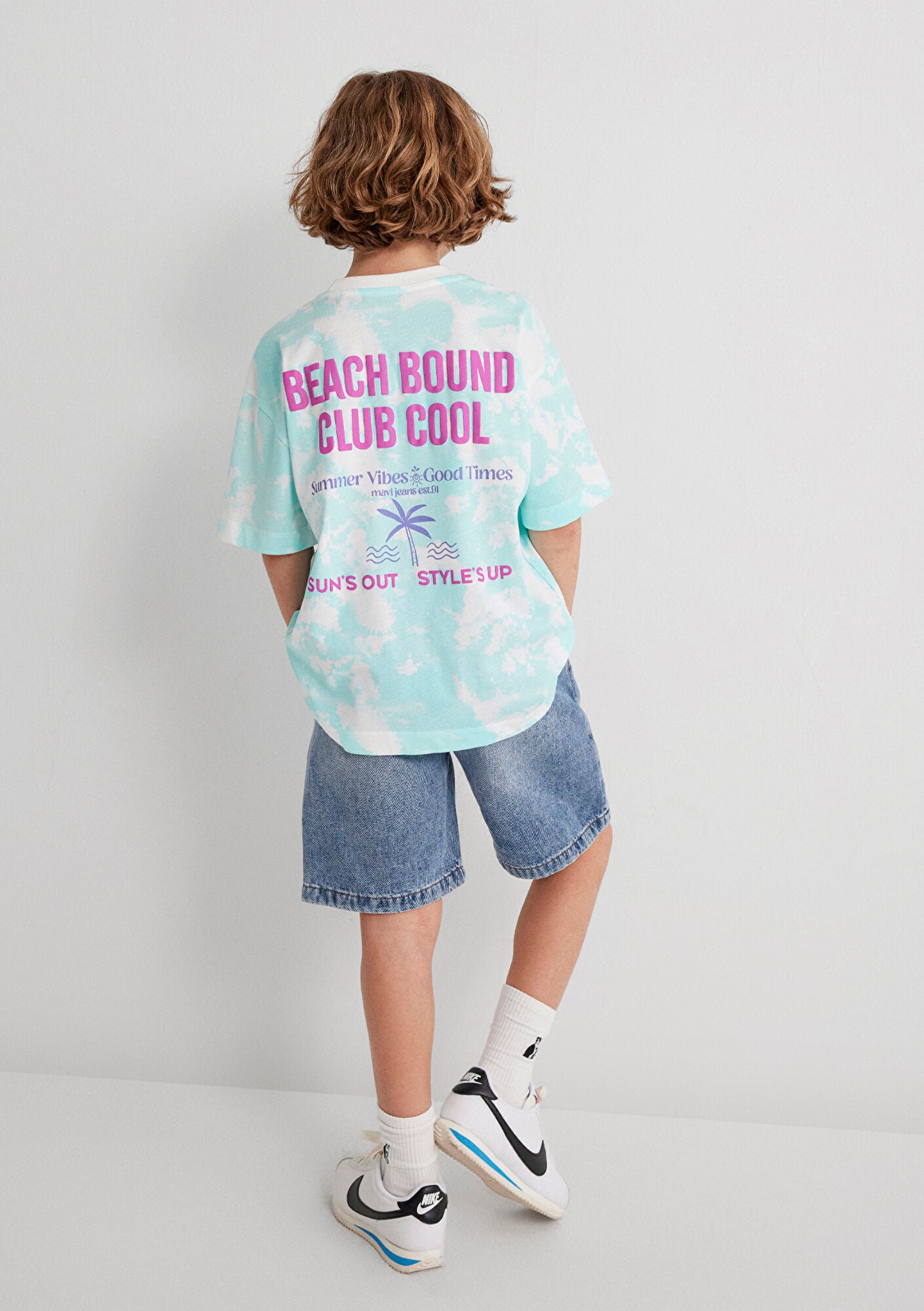  Mavi Baskılı Batik Mavi Tişört Oversize / Geniş Kesim 6610334-89717