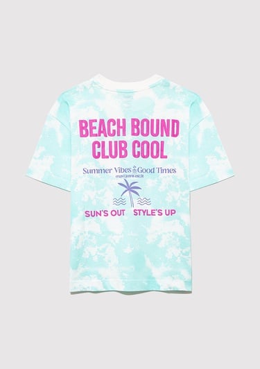  Mavi Baskılı Batik Mavi Tişört Oversize / Geniş Kesim 6610334-89717